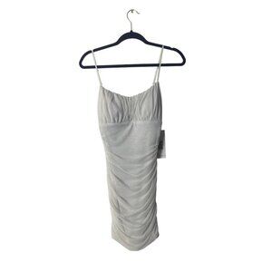 White Ruched Mini Dress With Glitter Accents Adjustable Spaghetti Straps